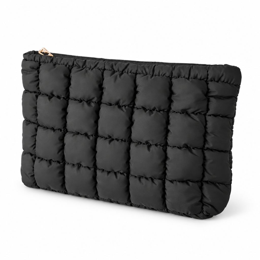 Quilted Travel Makeup Pouch on white background
