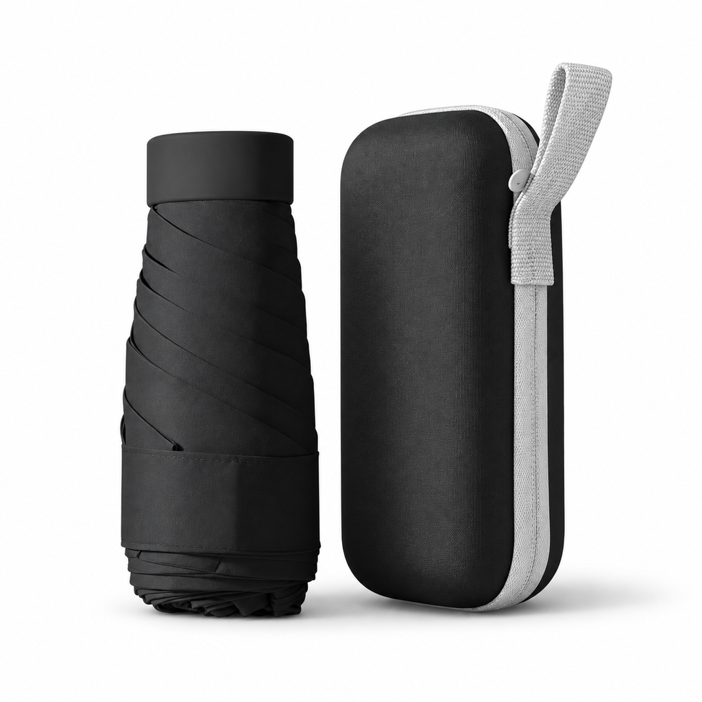 Mini Travel Umbrella with Zip Case on white background